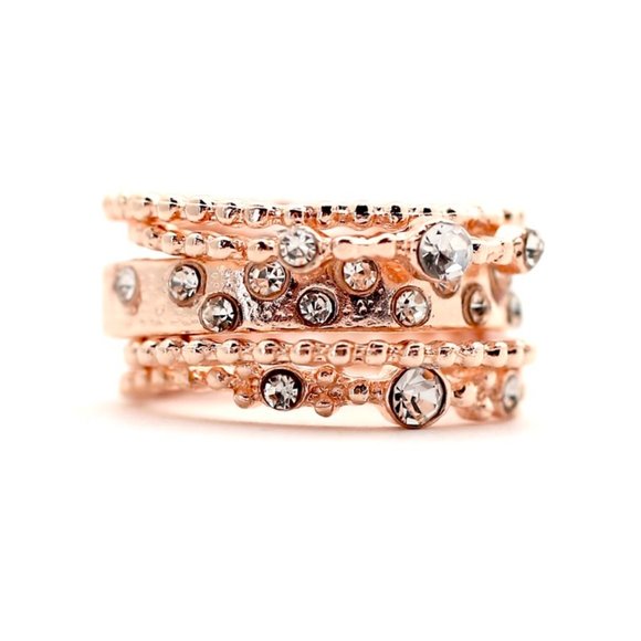 18k Gold Rose Dipped White Topaz Stack Rings - Picture 5 of 9